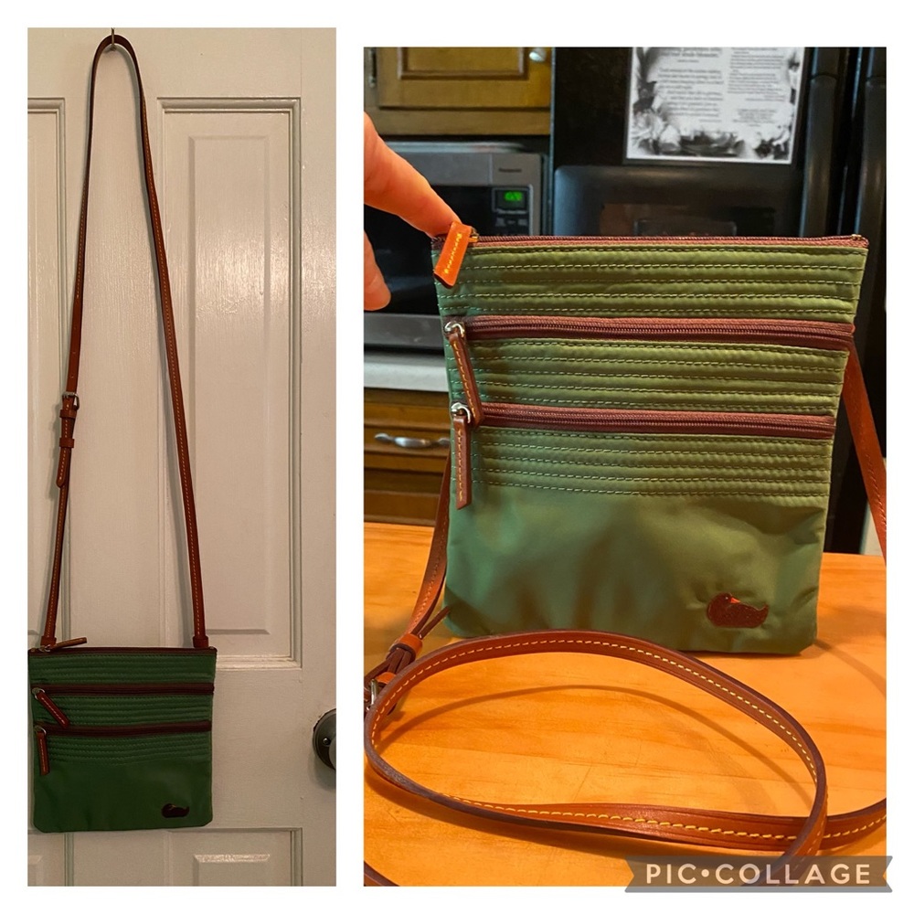 DB Duck Letter Dark Green Sateen Leather Crossbody